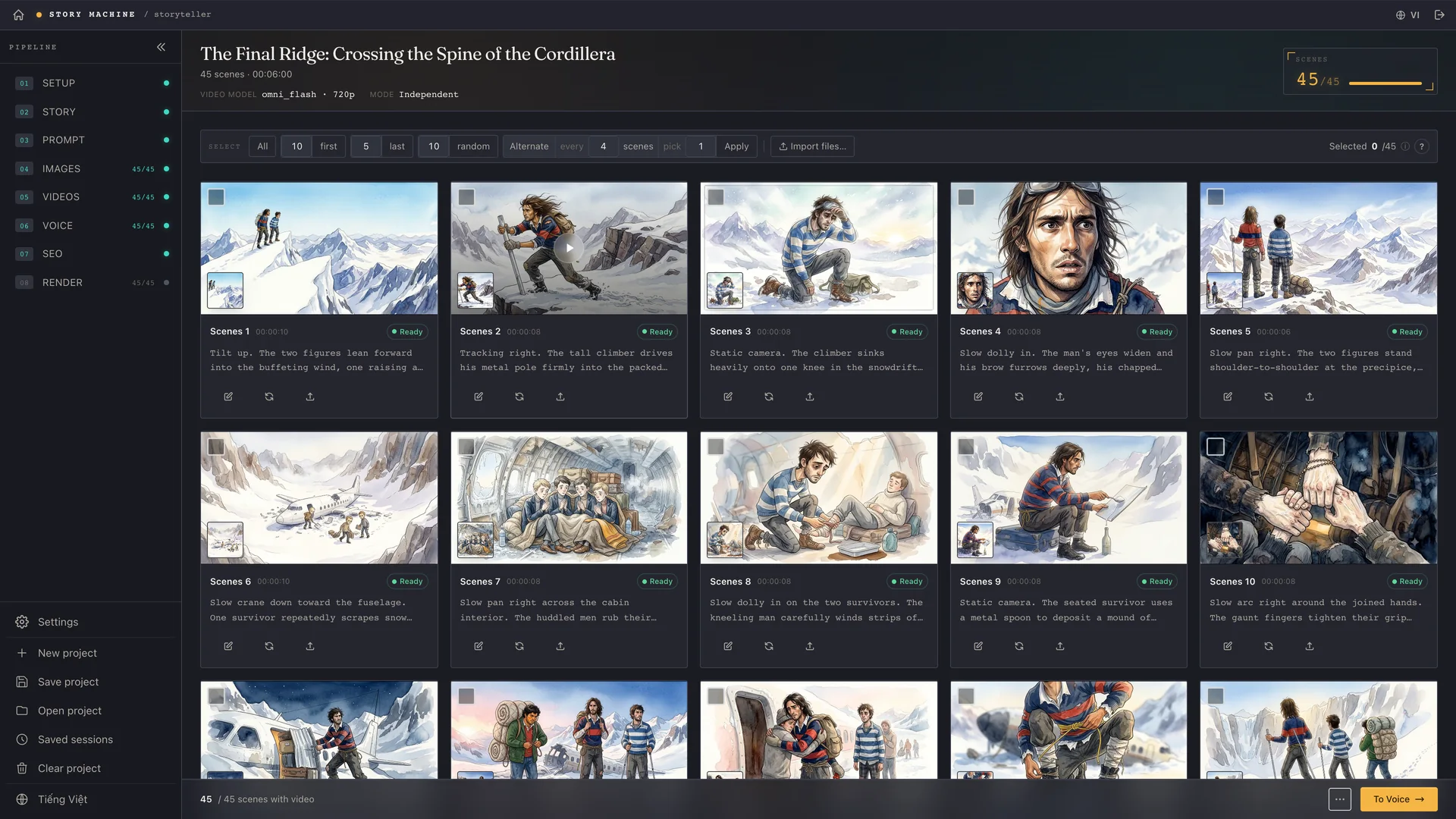 Videos page: motion prompts and the generated clip grid